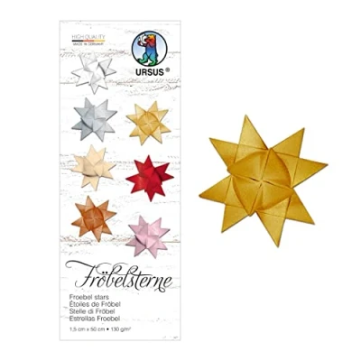 Afbeelding van Ursus 3210079 papierstroken voor fröbelsterren, goud, van tekenpapier 130 g/m², ca. 1,5 x 50 cm, 80 stroken 20 sterren, knutselklassiekers de kersttijd