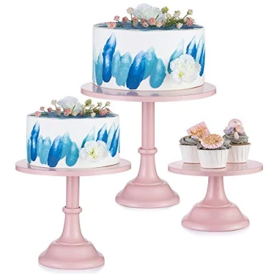 Afbeelding van Nuptio 3 Delige Caketribune Set Ronde Metalen Caketribunes Dessert Display Cupcakestandaards Met Eenvoudig Ontwerp, Roze