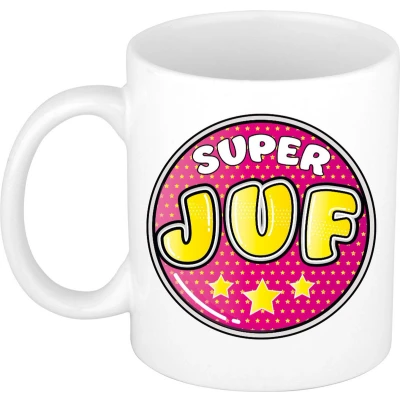 Afbeelding van Bellatio Decorations Cadeau mok/beker Super jufA wit 300 ml feest mokken