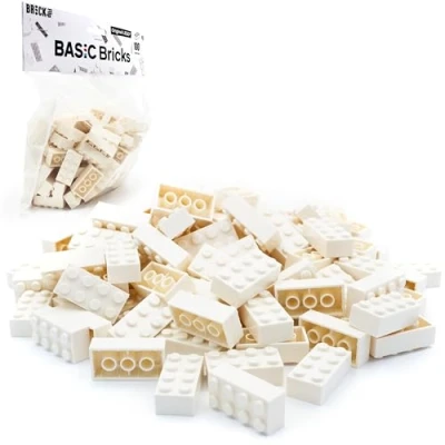Afbeelding van Lego Classic 3001 Basic stenen, wit, 2 x 4 bouwstenen, 100 stuks losse onderdelen starterset, accessoires en uitbreiding voor stenen box plaat