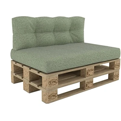 Afbeelding van POKAR Palletkussen Kussenset voor Europallets 6er: 2x Kussenzitting 120x80cm + Kussen rug 120x40cm 1x Zijkussen 60x40cm +1x Sierkussen 40x40cm, Bank, zonder Pallets, groene