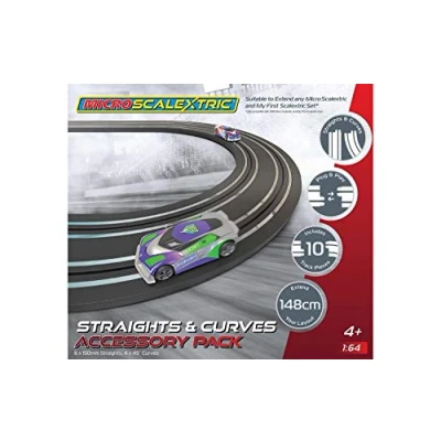 Afbeelding van Micro Scalextric Track uitbreidingspakket rechte stukken en bochten Verleng uw lay out met 148 cm, inclusief 6x 150 mm 4x 45 graden bochten, accessoires