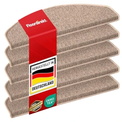 Afbeelding van Floordirekt Trapmatten, London Pro beige, 15 stuks, halfrond, 25 x 65 cm, stuks