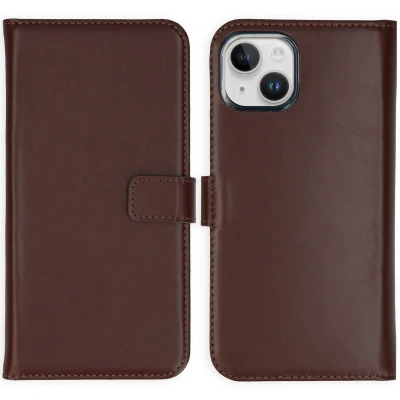 Afbeelding van Apple iPhone 15 Hoesje Echt leder Selencia Bookcase Bruin Telefoonhoesje