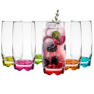 Afbeelding van Glasmark KROSNO, 350ml, Set van 6 stuks, Drinkglazen met gekleurde bodem, Longdrinkglazen, Waterglazen, Sapglazen, Ideaal voor thuis, restaurant, hoogglans glas