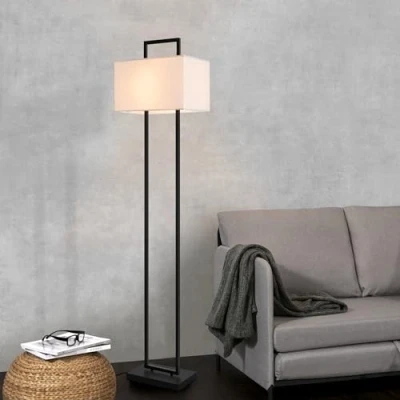 Afbeelding van lux.pro Staande lamp Sigdal vloerlamp E27 met stoffen lampenkap 1 fitting zwart wit staand metaal