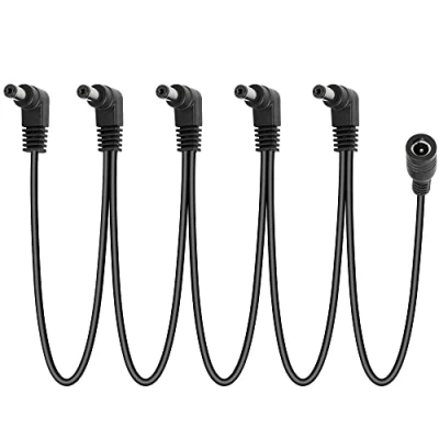 Afbeelding van GELRHONR Daisy Chain voedingskabel,1 5 weg Kabel Gitaar Effect Pedaal Voeding Splitter Kabel,DC5521 9V 2A Koord met Rechte Hoek 4.2Ft, Zwart