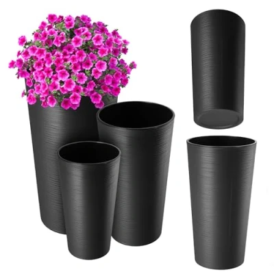 Afbeelding van KADAX bloempot met houtspaanders, elegante uitneembare inzet, bloempotbescherming voor kantoor, bloembak, pot, tuinschaal (grafiet)
