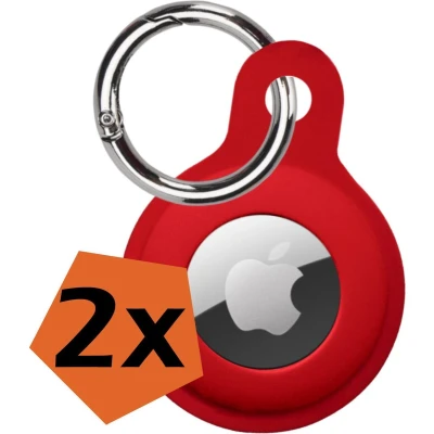 Afbeelding van Hoesje Geschikt voor Apple AirTag Sleutelhanger Hoes Siliconen Donkerrood 2 PACK