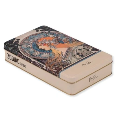 Afbeelding van NOTIQUE Metalen doos met deksel, nostalgische art doos, koekjesdoos, voorraaddoos voor kleine voorwerpen collectie Herbarium (Alfons Mucha Zodiac)