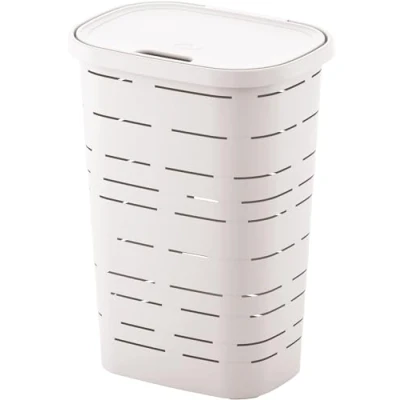 Afbeelding van M Home Signature Wasmand met deksel 55 L 60 x 45 33 cm Wit Kunststof