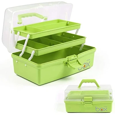 Afbeelding van 30,5cm drie laags multifunctionele opbergdoos organizer opvouwbare gereedschapskist, kunst en knutselkoffer/naaibenodigdheden organizer/medicijndoos/familie eerste hulp doos met 2 trays (groen)