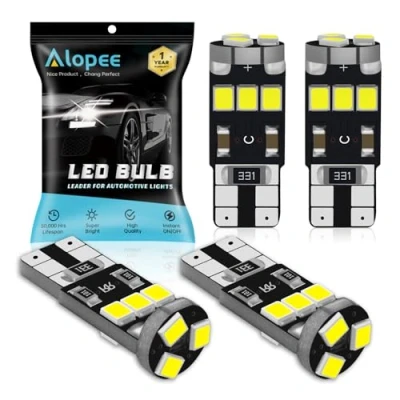 Afbeelding van Alopee 4 Pack T10 501 W5W 6500k Wit Canbus Foutvrije LED lampen, 9 SMD 2835 Chipsets Auto Vervanging Lamp Voor 194 168 2825 Kaart Dome Courtesy Kentekenplaat Zijmarkeringslichten (12V)