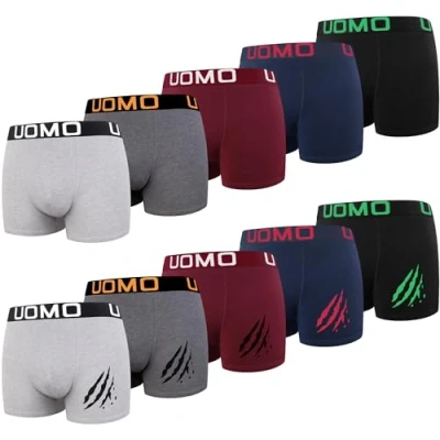 Afbeelding van L&amp;K 1116 set van 10 retro boxershorts voor heren, katoen, zwart, meerkleurig, onderbroek, Meerkleurige D, XL