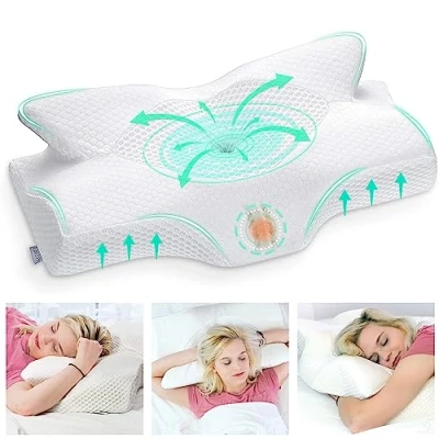 Afbeelding van Elviros Cervicale Contour Memory Foam Kussen voor Nekpijn Orthopedisch Nekkussen Schouderpijn Ergonomisch Hoofdneksteunkussen Zij /Rug/Buikslapers met Afneembare Hoes (Wit)