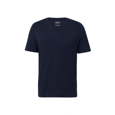 Afbeelding van s.Oliver MIT V Ausschnitt UND LOGO Tshirt basic, Heren, Maat: Small, Navy
