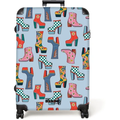 Afbeelding van NoBoringSuitcases.com® Koffer groot Reiskoffer lichtgewicht Retro disco 70s laarzen patroon kleurrijk Rolkoffer met 4 wielen Grote trolley XL 98 liter bagage