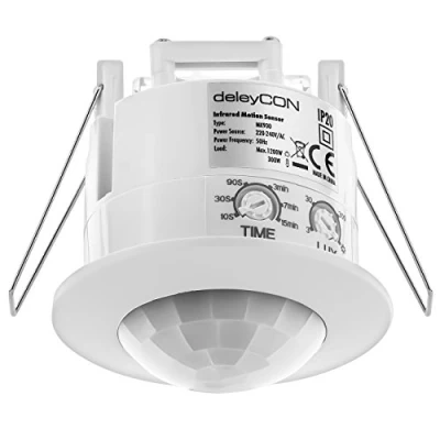 Afbeelding van deleyCON 1x Infrarood Bewegingsmelder Inbouw Plafondmontage Binnenruimtes Lichtregeling 360 Dekkingsbereik 6m Reikwijdte Ingebouwde Lichtsensor Wit