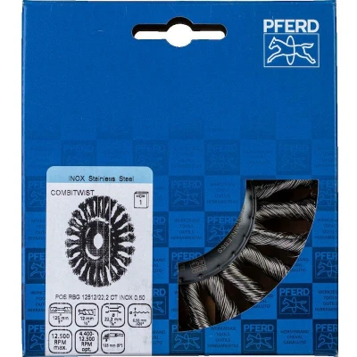 Afbeelding van PFERD 12512/22,2 CT INOX 0,50 COMBITWIST ronde borstel getordeerd RBG Ø 125 x 12 22,2 mm edelstaaldraad haakse slijp