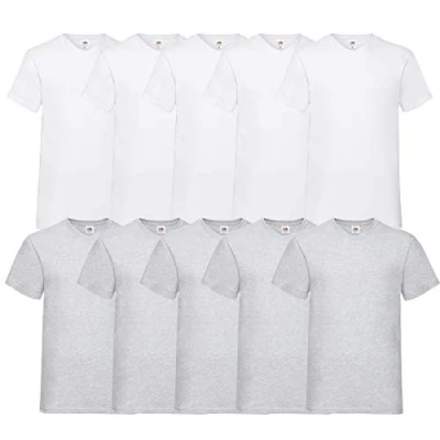 Afbeelding van Fruit of the Loom T shirt voor heren, met V hals, voordeelverpakking van 10 stuks, 5wit/5grijs, L