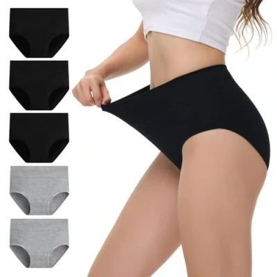 Afbeelding van NUOZA Onderbroeken voor dames, katoen, pak van 5 stuks, buikweg slips, hoge taille, ademend, tailleslip, Meerkleurig 5, L