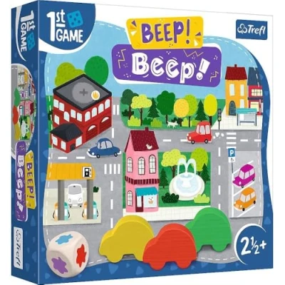 Afbeelding van Trefl Beep! Beep!, het eerste bordspel voor de kleinsten, houten auto&#039;s, grote elementen, spel peuters, spelenderwijs leren, kinderen vanaf 2,5 jaar