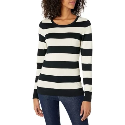 Afbeelding van Amazon Essentials vrouwen lichtgewicht ronde hals trui,Havermout Heather/Zwarte Streep,XXL
