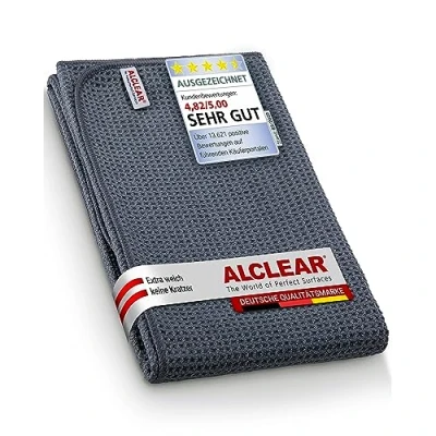 Afbeelding van ALCLEAR Autodroogdoek, XXL, wafeldoek, premium microvezeldoek, extra absorberend, 80 x 55 cm, krasvrij drogen voor autopolitoer en na velgenborstel, microvezel droogdoek, grijs