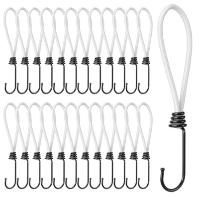 Afbeelding van PRETEX set van 25 spanrubbers met 18 cm lengte, rubberen spanners, spanbanden haken, expanderset, spanbandset voor fiets, bungee koord, witte band, zwarte haak