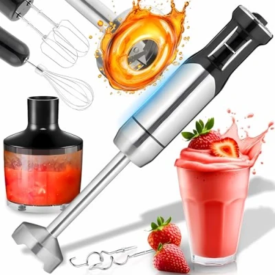 Afbeelding van Retoo Staafmixerset, 1200 W, 15000 omw/min, pureerstaaf met turbofunctie en 8 snelheden, kraag spatbescherming, elektrische multifunctionele handblender uitgebreide accessoireset