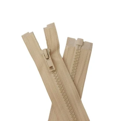 Afbeelding van YaHoGa 2 stuks 65 cm ritssluiting kunststof 5 mm deelbaar voor jassen beige