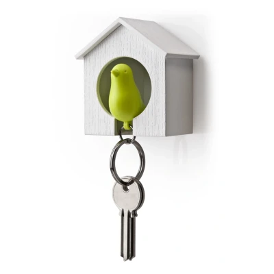 Afbeelding van Sparrow Keyring Wit Huisje En Groene Vogel van Qualy