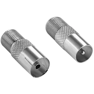 Afbeelding van Poppstar 2x SAT Adapter Coax Antenne (F plug, 1x naar IEC Antenneaansluiting, Antenneplug), Koppeling voor Coaxiale Kabels Antennekabel, Zilver