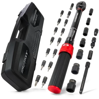 Afbeelding van Momentsleutel 1/4&quot; 2 25Nm moeren 7 8 10 11 13 14 mm bits H2 H10 Torxbits T10 T15 T20 T25 T30 incl. verlengadapter fiets motorfiets e bike