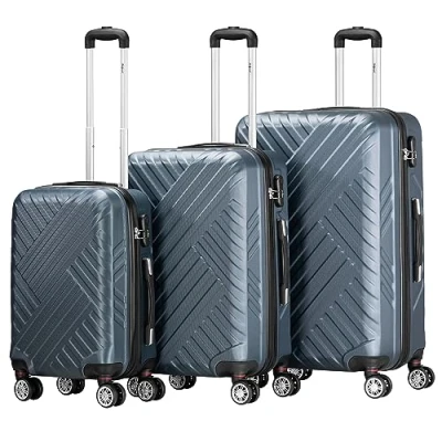 Afbeelding van Zelsius koffer set 3 stuks ABS hardshell met cijferslot, dubbele wielen en binnenscheidingswand handbagagekoffer, delig, trolley, groot, bagageset, antraciet, kofferset