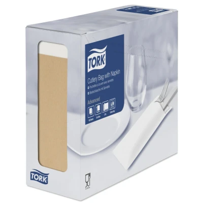 Afbeelding van 500x Tork Bestekzakje Naturel met 2 laags Wit Servet 474637