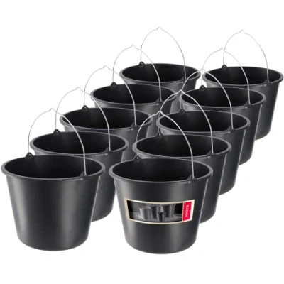 Afbeelding van KADAX Bouwemmer, 12 l, mortelemmer van kunststof, wateremmer voor tuin, bouwplaats, zwarte emmer, stabiele cementemmer, mortelbak, poetsemmer, metselbak (10)