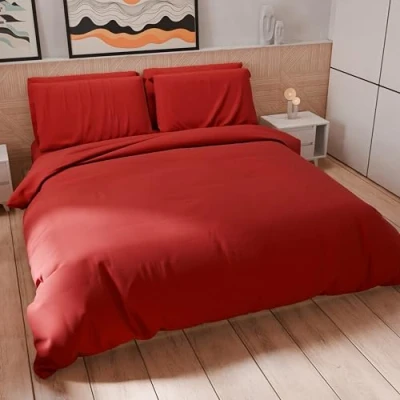 Afbeelding van PETTI Artigiani Italiani dekbedovertrek voor tweepersoonsbed, en kussenslopen van microvezel, effen, rood, 100% Made in Italy