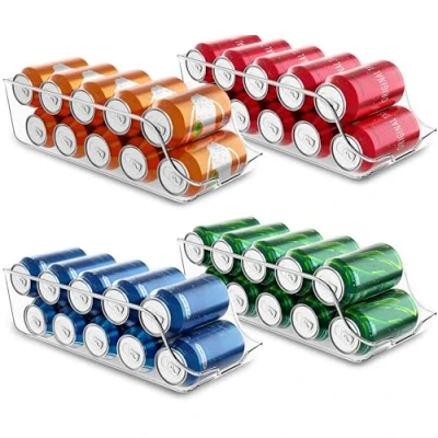 Afbeelding van Blizenorganizer voorraadkamer (4 stuks) bliskjeshouder koelkast stapelbaar en ruimtebesparing dispenser voor drankblikjes, voorraadkamer, vriezer (transparant)