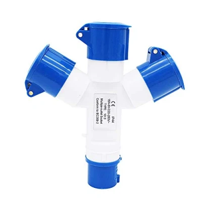 Afbeelding van POFET Multifunctioneel Industrieel Stopcontact 16 Amp 3P IP44 380V 3 Way Mains Hookup Splitter Blauw