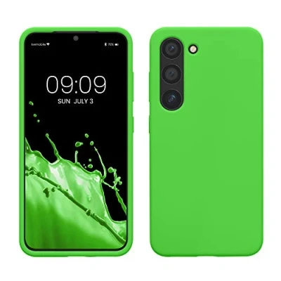 Afbeelding van kwmobile telefoonhoesje geschikt voor Samsung Galaxy S23 Hoesje met siliconen coating Smartphone case in limoengroen