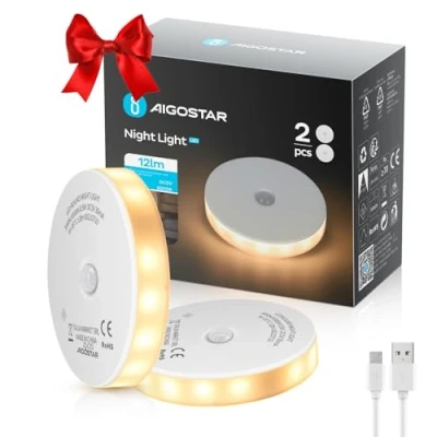 Afbeelding van Aigostar 10ZJB LED Nachtlampje met Bewegingssensor 2 stuks Dimbare Nacht Lamp Kinderen &amp; Baby Wit