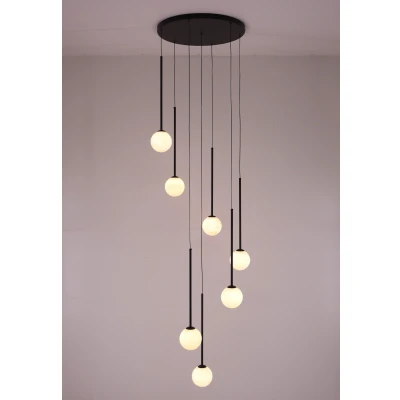 Afbeelding van Videlamp hanglamp zwart 7 lichts smoke rookglas 350cm