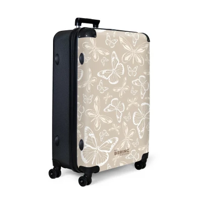 Afbeelding van NoBoringSuitcases.com® Koffer groot Reiskoffer lichtgewicht Patroon van vlinders in beige Rolkoffer met 4 wielen Grote trolley XL 98 liter bagage
