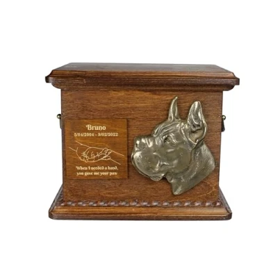 Afbeelding van Art Dog Urn voor hondenas Handgemaakt gedenkteken met reliëf, gepersonaliseerde gravure en koudgegoten bronzen buste 8,3x11,4x8,7 Duitse I