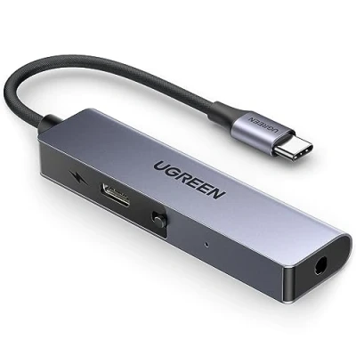Afbeelding van UGREEN USB C naar 3,5 mm jack Aux adapter, geluidskaart met PD 60W snelladen voor iPhone 15, headset (CTIA/OMTP standaard), laptop etc.