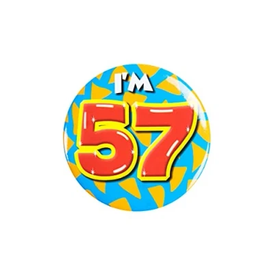 Afbeelding van Paper Dreams Button I&#039;m 57 Staal 5,5 Cm Rood/geel/blauw