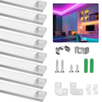 Afbeelding van LED Aluminium Profiel, profiel 8 x 1m, Kanalen U Vorm voor Strips, Bar en Diffusor Perfect Licht, met Hoekverbinders, Eindkappen, Schroeven Montage Clips
