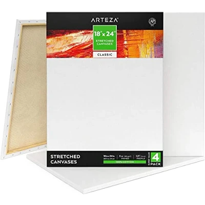 Afbeelding van Arteza canvas doek van 45,7 x 61 cm, Set 4 geprepareerde opgespannen blanco schildersdoeken 100% katoen, Kunstschildersbenodigdheden voor diverse schildertechnieken, o.a. acryl gieten