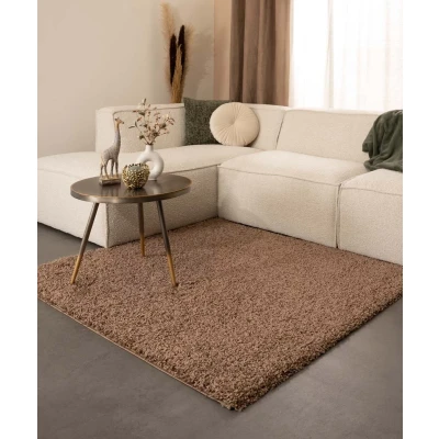Afbeelding van Hoogpolig Tapijt/Vloerkleed Shaggy Trend Effen Mokka 160x160 Cm